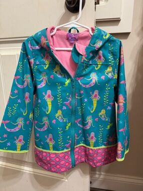 Children's Teal Mermaid Rain Jacket with Pink Lining